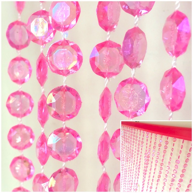 CURTAIN, Beaded Pink Iridescent Crystal 90cm x 180cm 